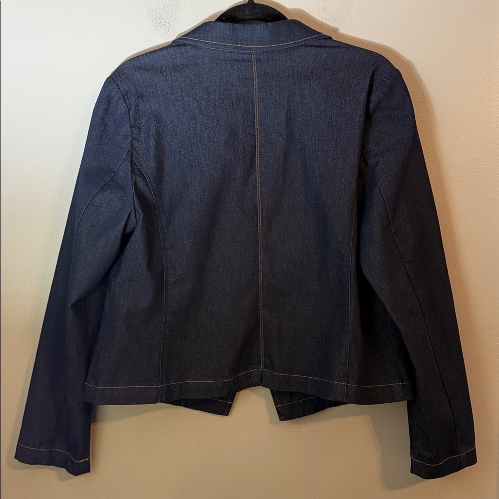 NWT Chico's Denim Blazer in Navy Cedar Rinse Long Sleeve Button Front Size Large - Picture 3 of 13